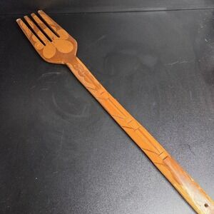 Vintage Hand Carved Wooden Fork Wall Art Alaska Souvenir Rustic Decor